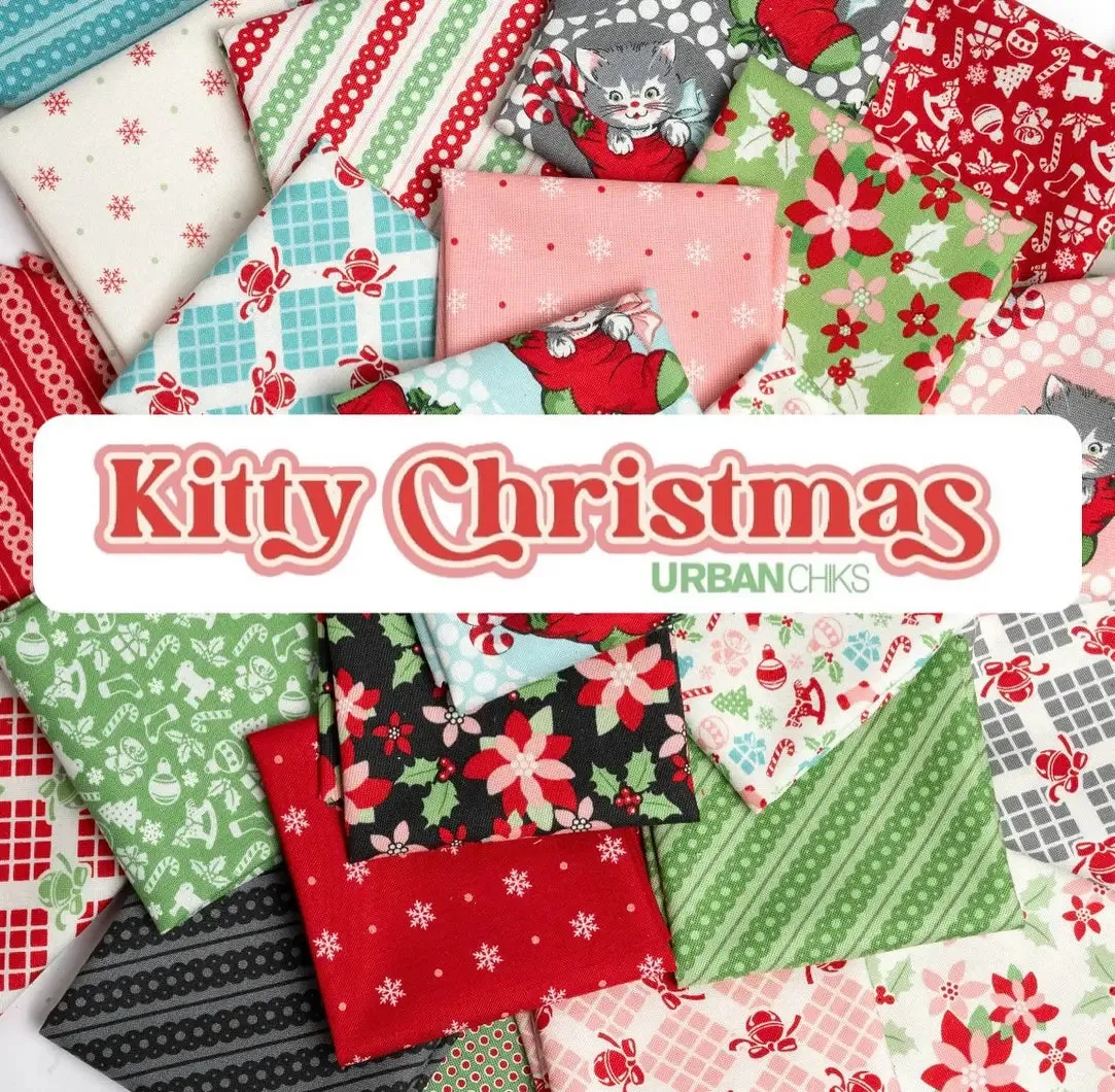 Fabric, Kitty Christmas Bias Lace by Urban Chiks - Green MINT (by the yard)