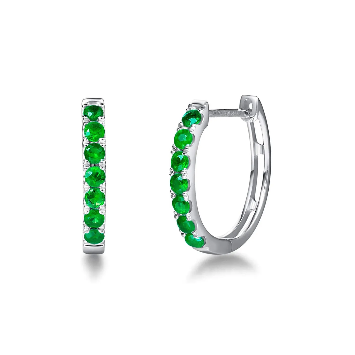 FANCIME Tsavorite Hinged 14k White Gold Hoop Earrings