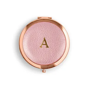 Faux Leather Compact Mirror - Initial Monogram Emboss Rose Gold Pink