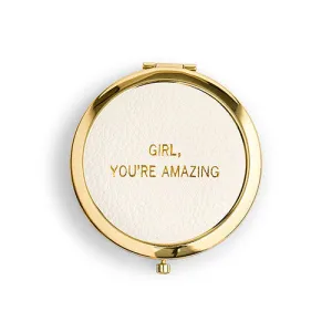 Faux Leather Compact Mirror - You're Amazing Emboss Rose Gold White