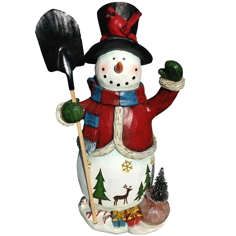 Festive Holiday Snowman Sculpture 20 Inch Hand Painted Keepsake