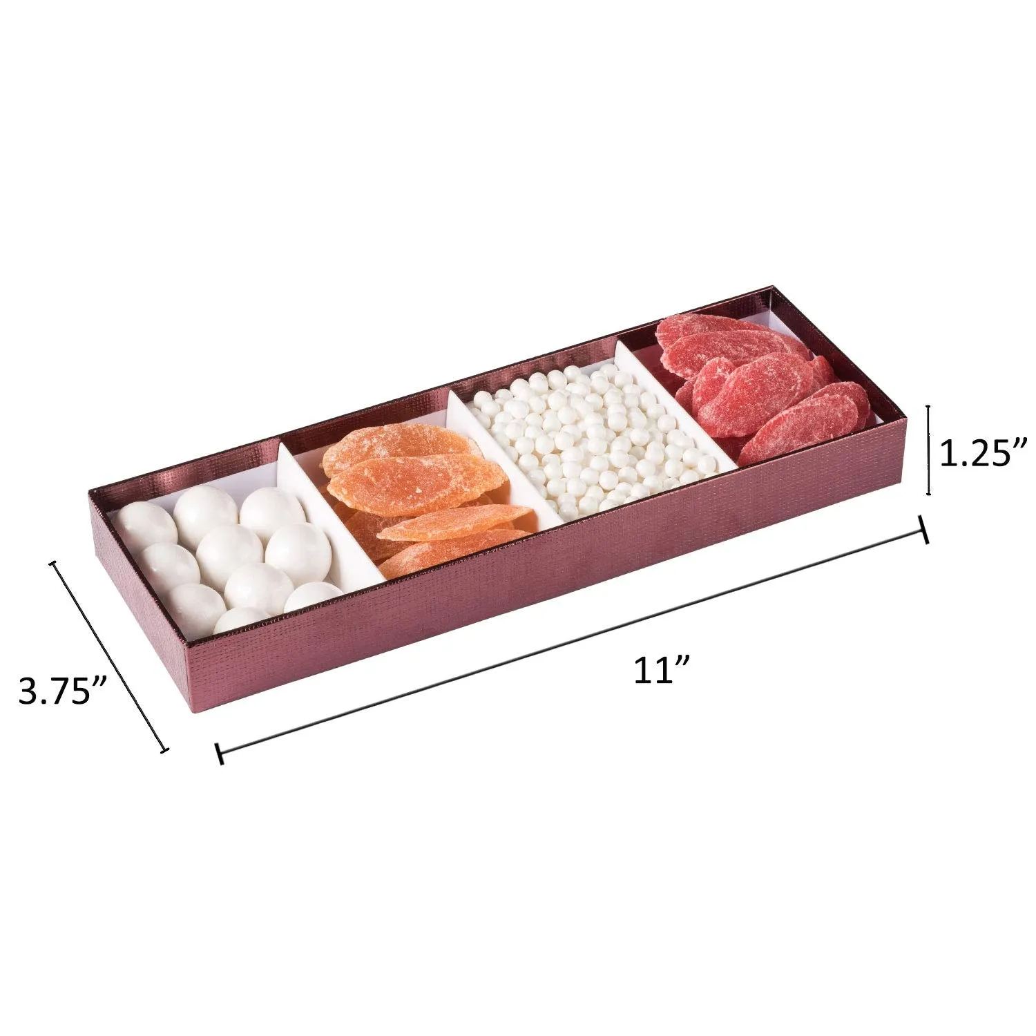 Four Section Maroon Tray 8 Packs Gift Box With Clear Cover 11" X 3.75" X 1.25"