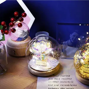 Galaxy-Themed Crystal Ball with Enchanted Red Rose LED Display