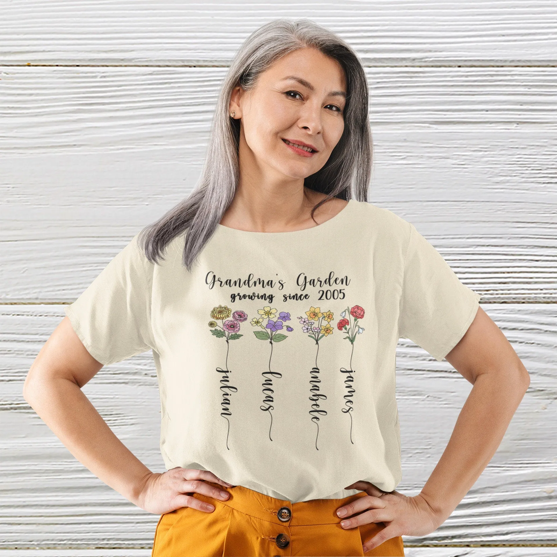 Grandma shirt, Warm Grandma's heart with personalized love! Our Grandma's  garden Shirt with kid's names – a cherished keepsake.