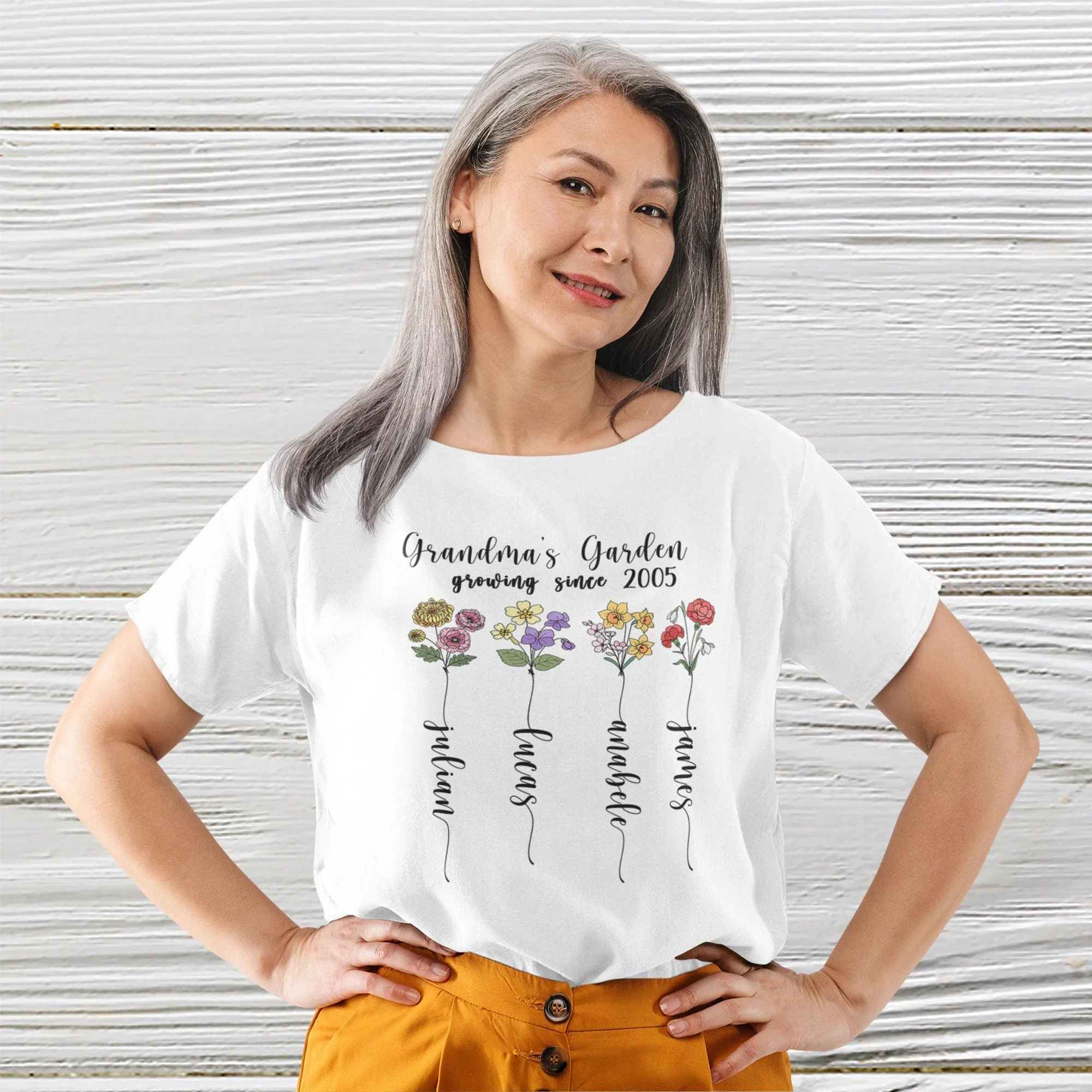 Grandma shirt, Warm Grandma's heart with personalized love! Our Grandma's  garden Shirt with kid's names – a cherished keepsake.