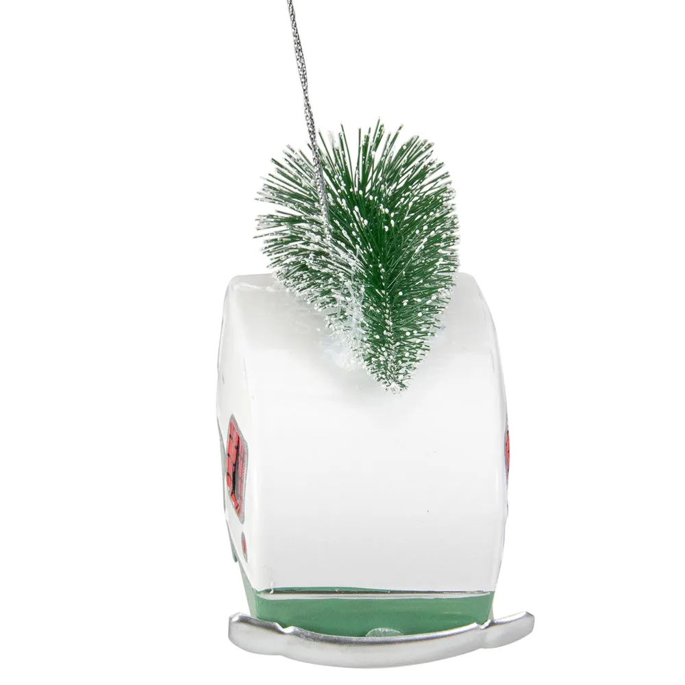 Green And White Rv Camper Van With Tree Christmas Ornament