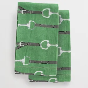 Green Linen Snaffle & Buckle Fingertip Towels | Set of 2