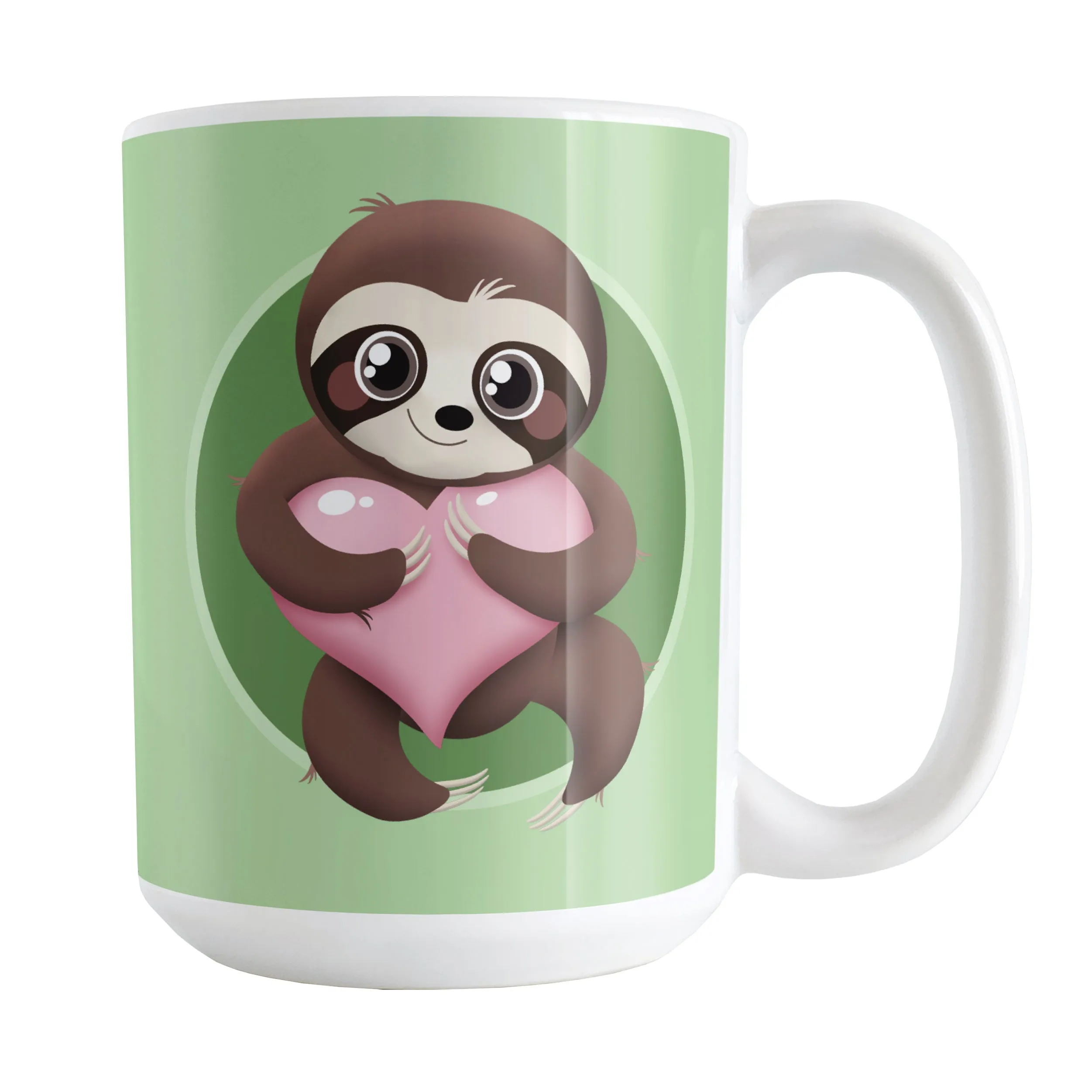 Happy Sloth Pink Heart Green Mug