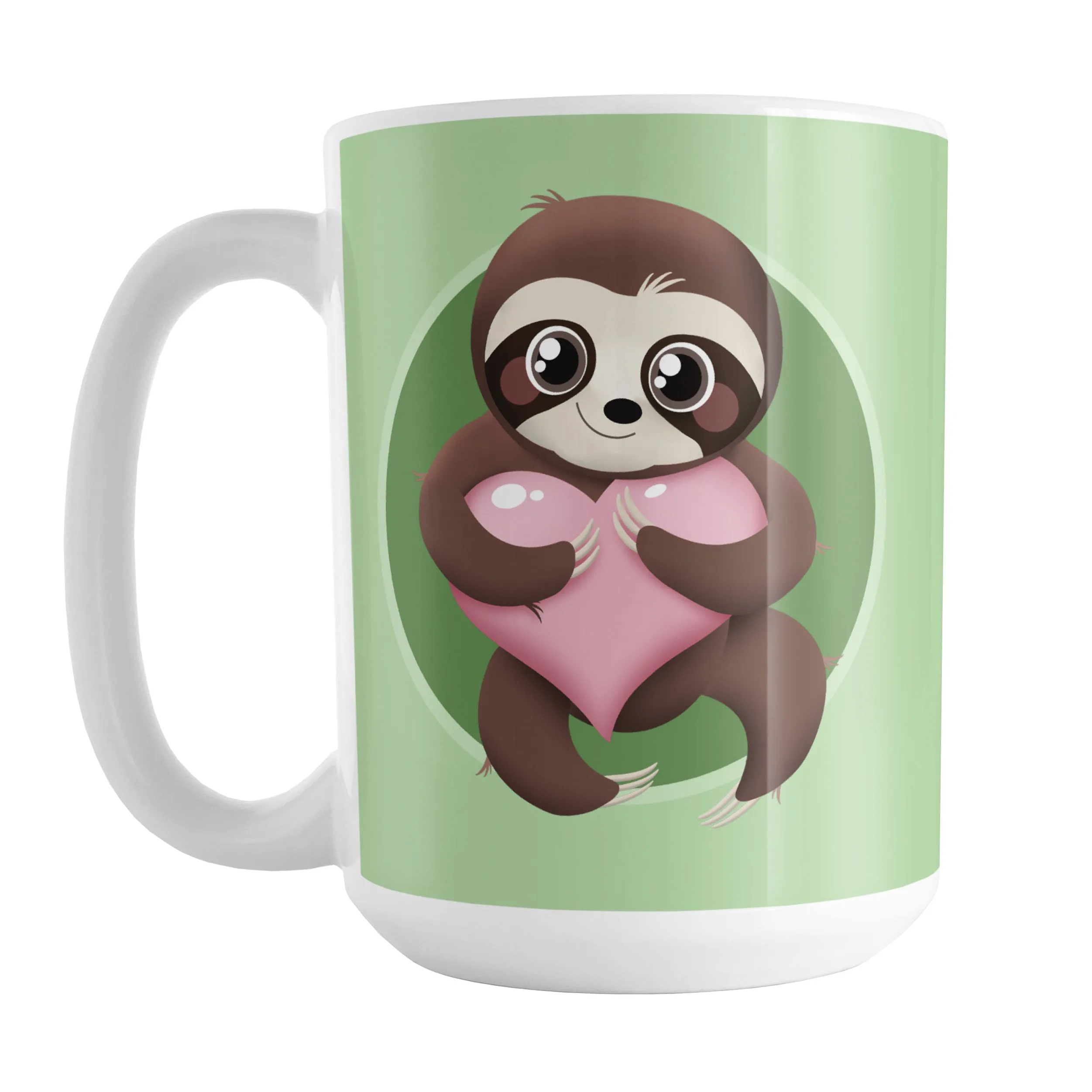 Happy Sloth Pink Heart Green Mug