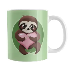 Happy Sloth Pink Heart Green Mug