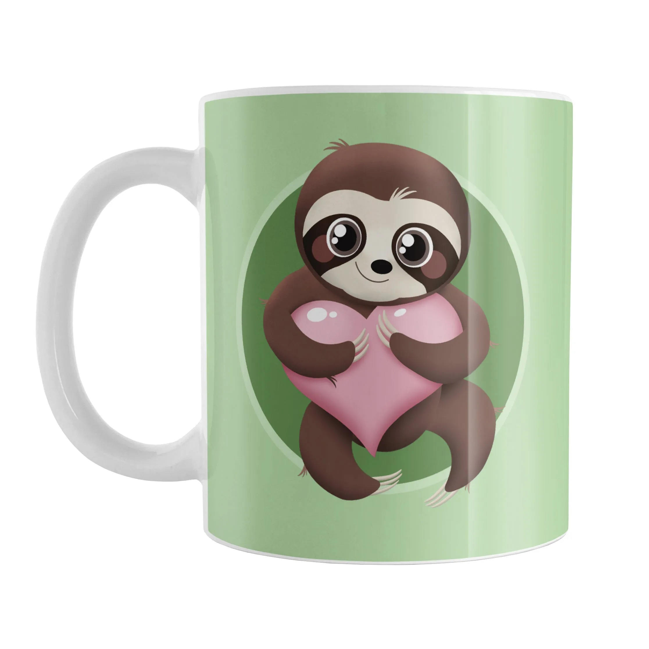 Happy Sloth Pink Heart Green Mug