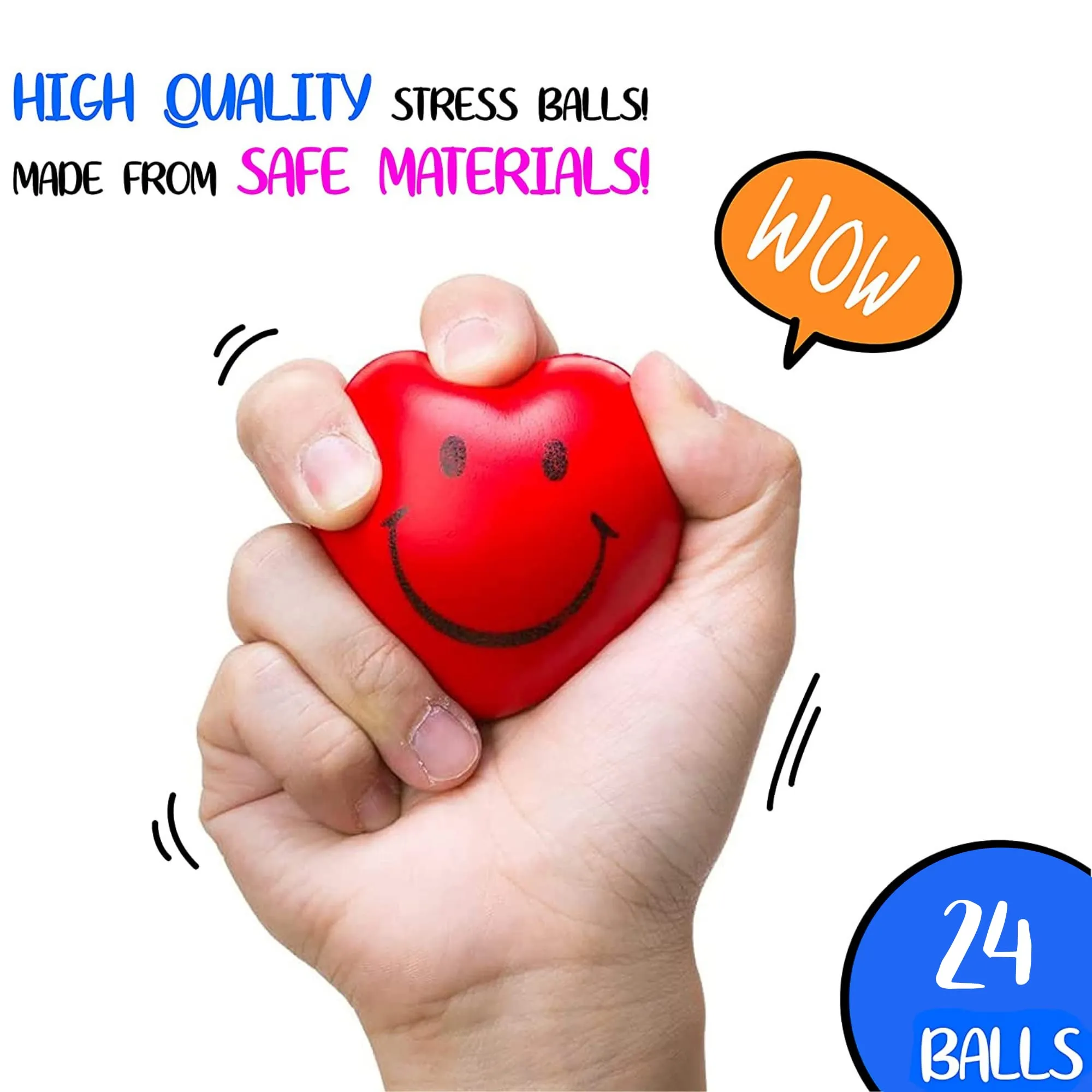 Heart Stress Balls - Valentines Day Red Hearts 3" Smile Face Squeeze Stress