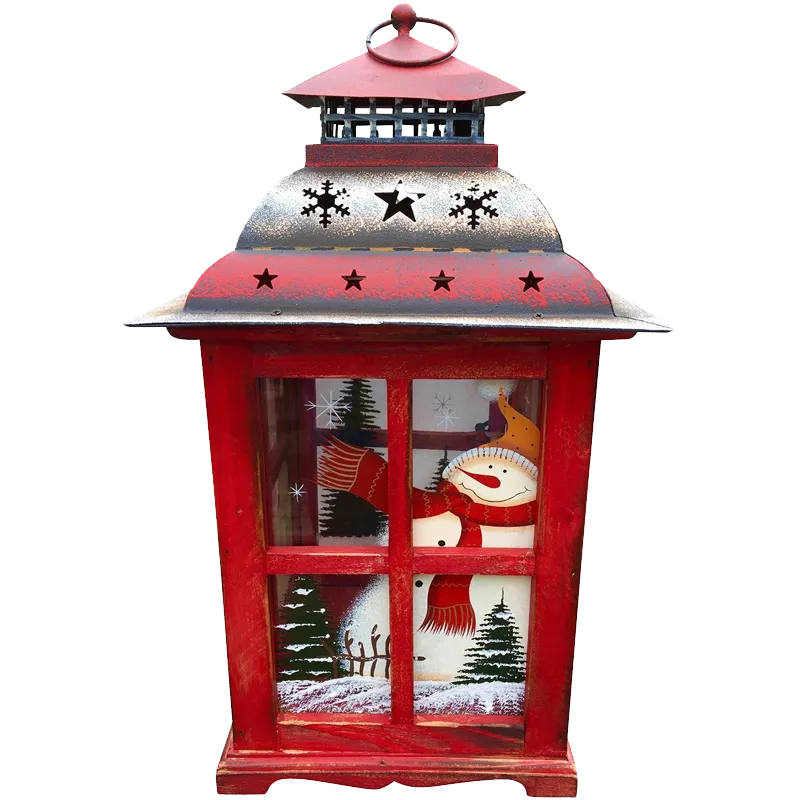 Holiday Candle Holder Lantern with Hand painted Christmas Snowman