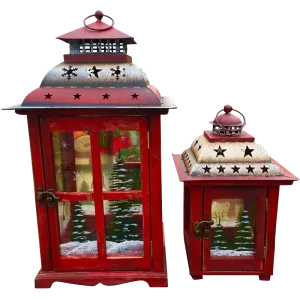 Holiday Candle Holder Lantern with Hand painted Christmas Snowman