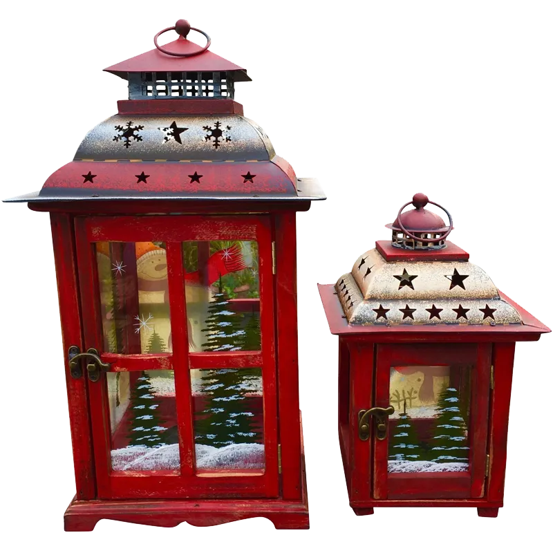 Holiday Candle Holder Lantern with Hand painted Christmas Snowman