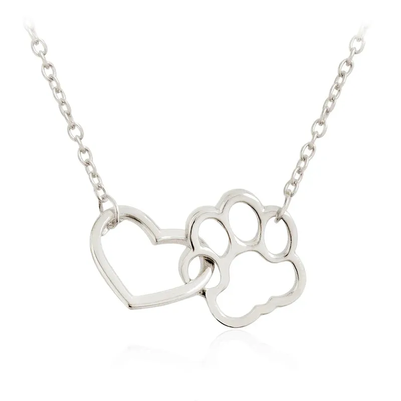 JEWELRY Heart & Dog Paw Charm Necklace Puppy Footprint Lover Pet Best Gifts For Women