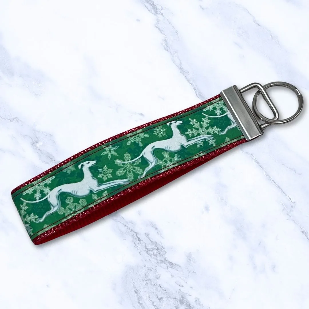 Key Leash Snowflake Hounds Green Red Sparkle