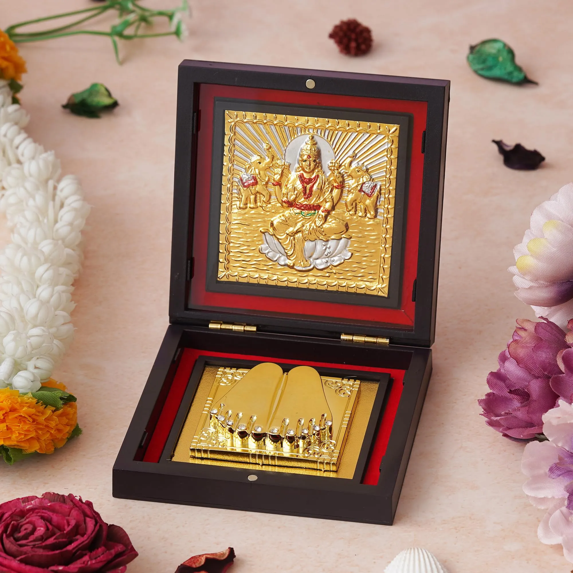 KUSHAL CREATIONS 24K Gold Plated Laxmi ji Charan paduka with photo frame