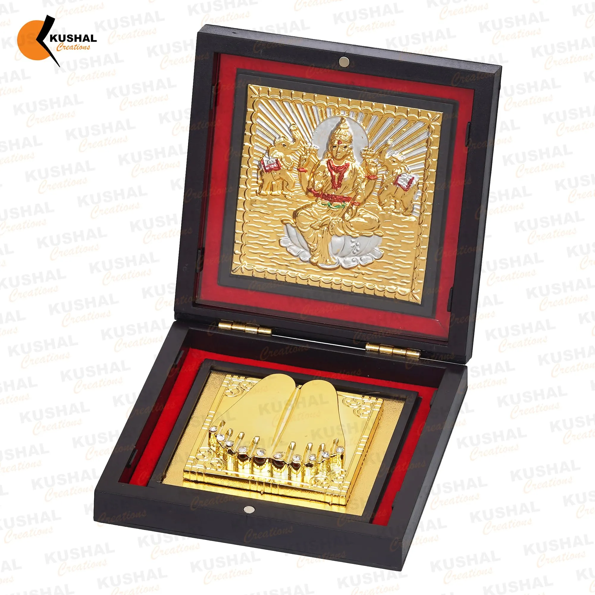 KUSHAL CREATIONS 24K Gold Plated Laxmi ji Charan paduka with photo frame