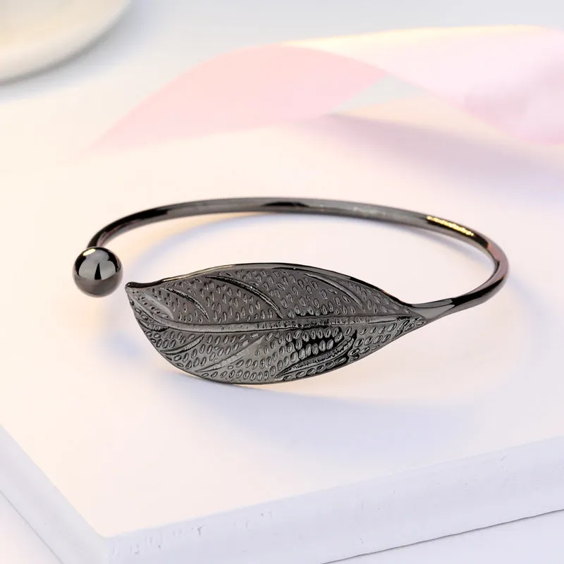 Literary Elegance Leaf Shaped Opening Bracelet