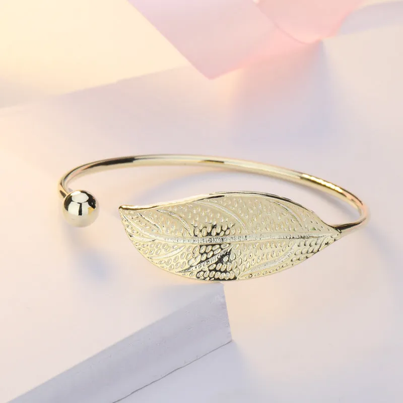 Literary Elegance Leaf Shaped Opening Bracelet