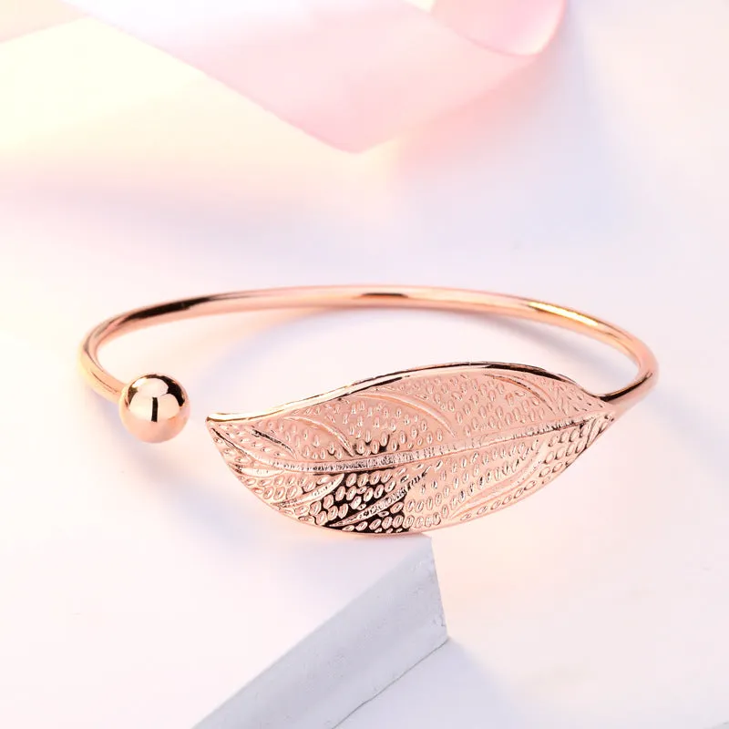 Literary Elegance Leaf Shaped Opening Bracelet