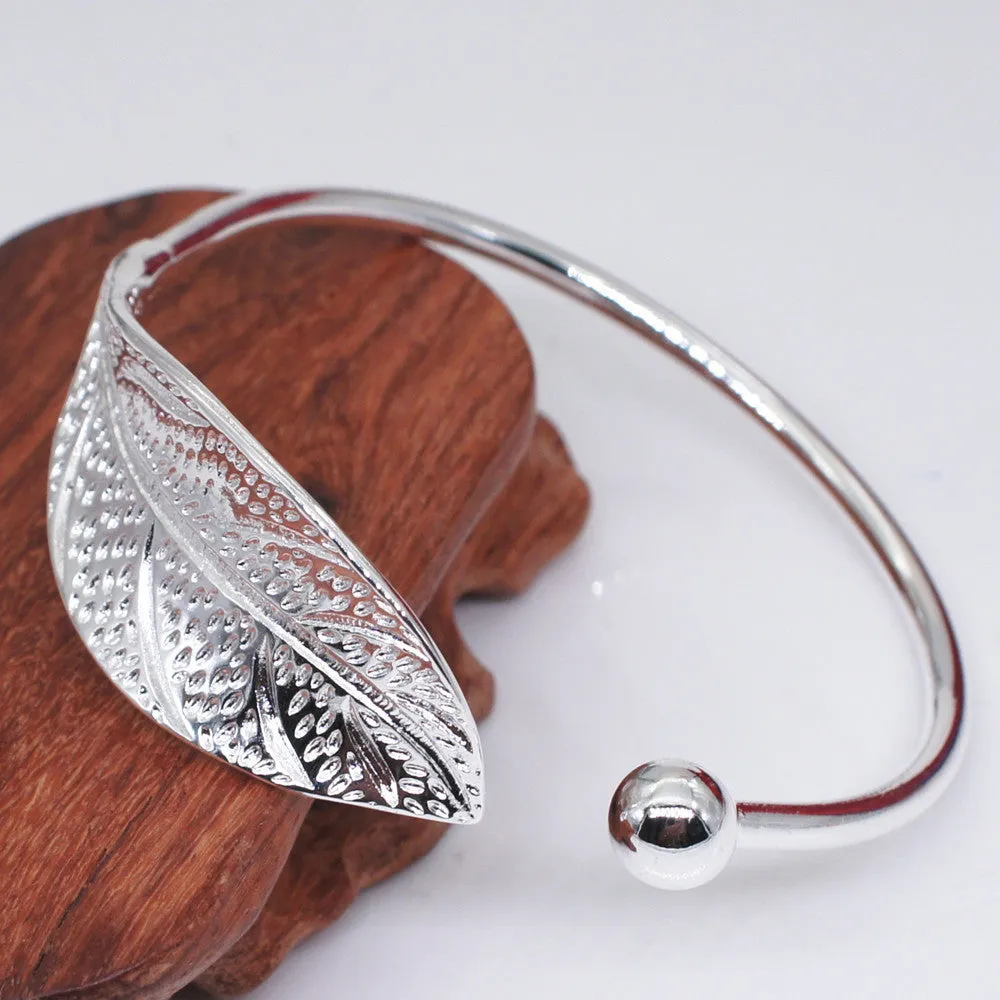 Literary Elegance Leaf Shaped Opening Bracelet