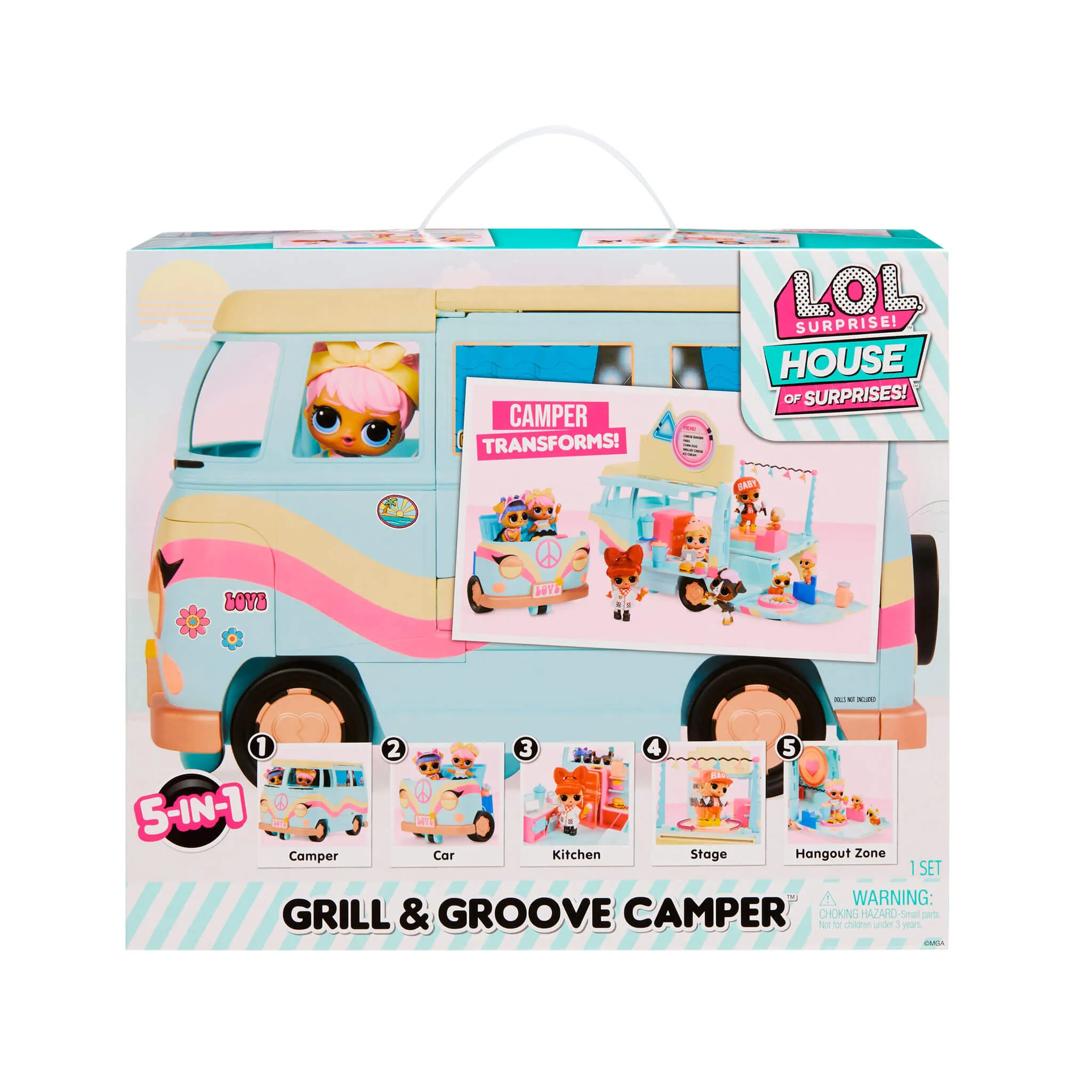 LOL Surprise 5-N-1 Grill & Groove Camper, Fully Furnished Playset with Multiple Surprises