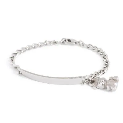 My First ID Bracelet with Plaque and Teddy Bear Charm Silver & Gold Tone