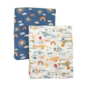 Narwhal and Sun Muslin Swaddle Blanket Set