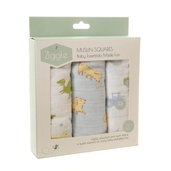 New Baby Gift Set of 3 Large Cotton Blue Muslins