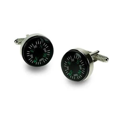 Onyx Art Rhodium Twin Compass Cufflinks