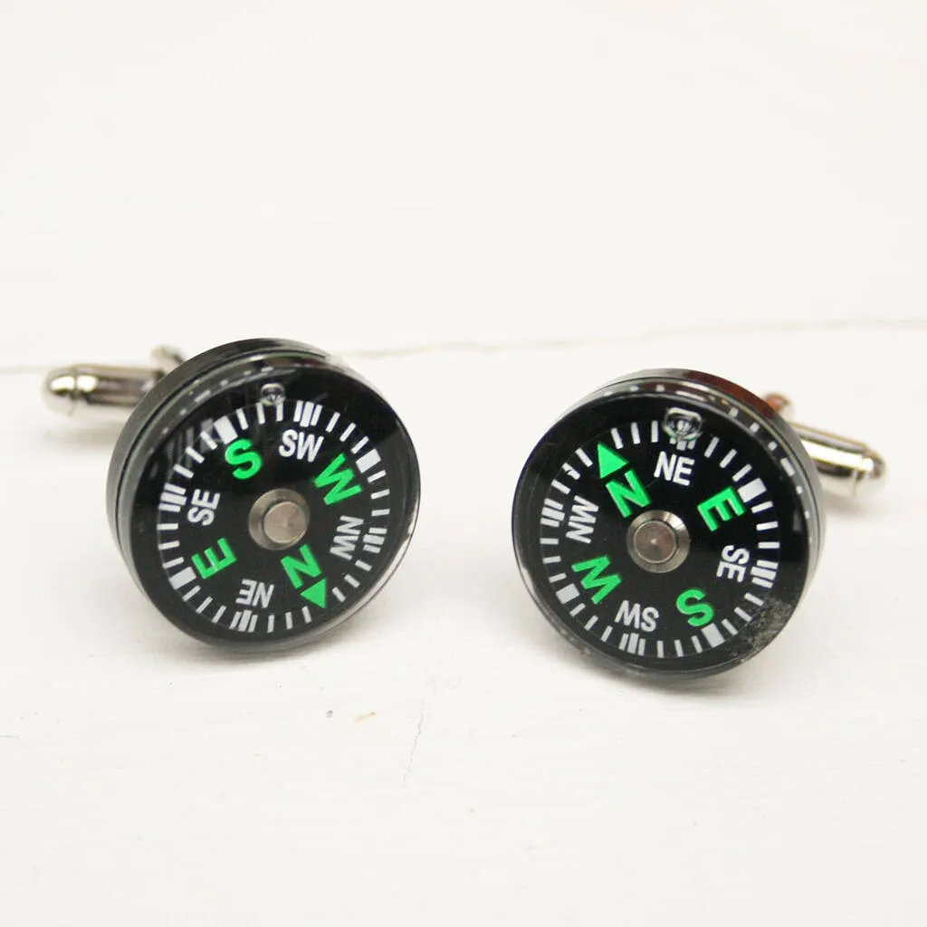 Onyx Art Rhodium Twin Compass Cufflinks