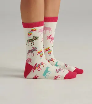 Patterned Moose Women's Crew Socks