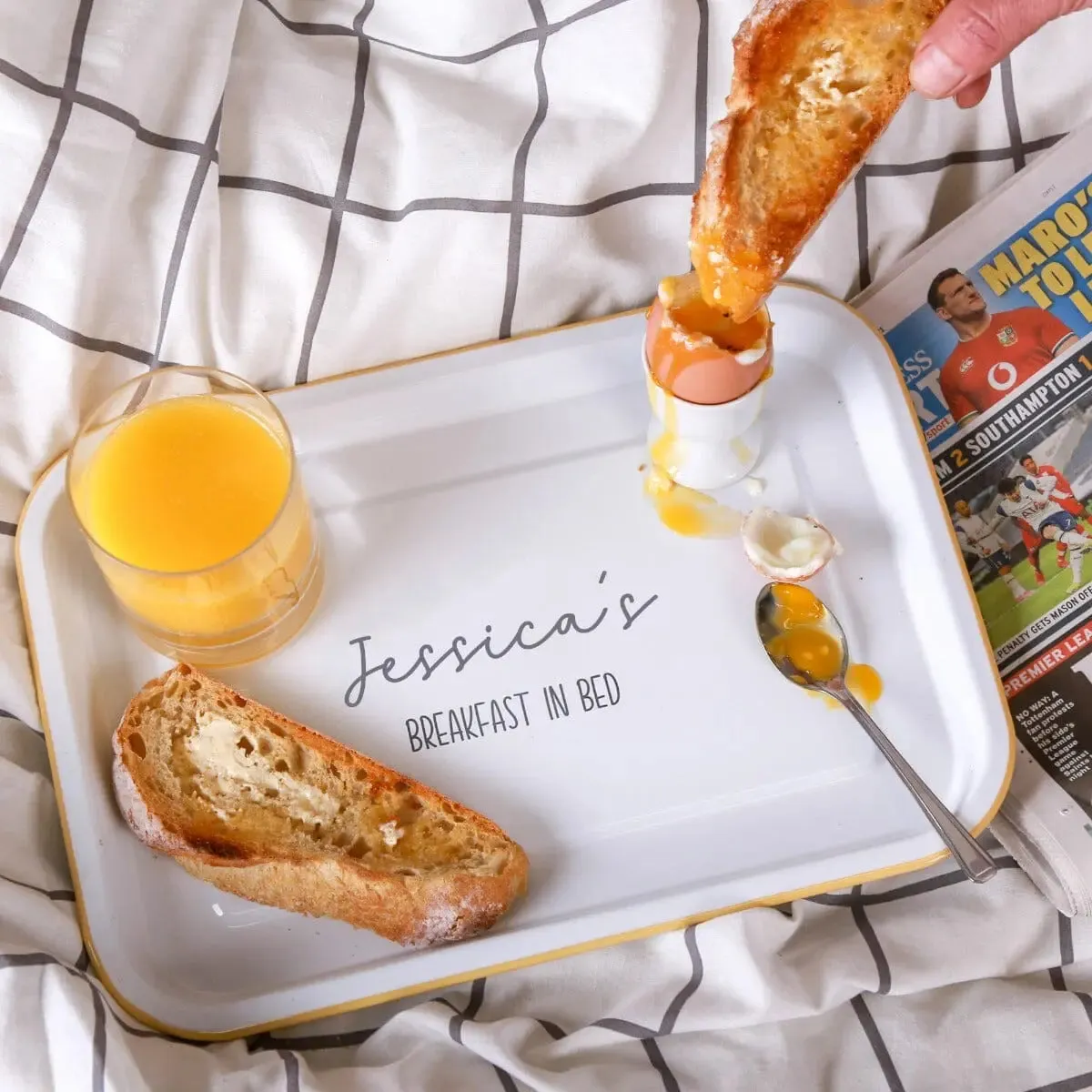 Personalised Breakfast In Bed Enamel Tray