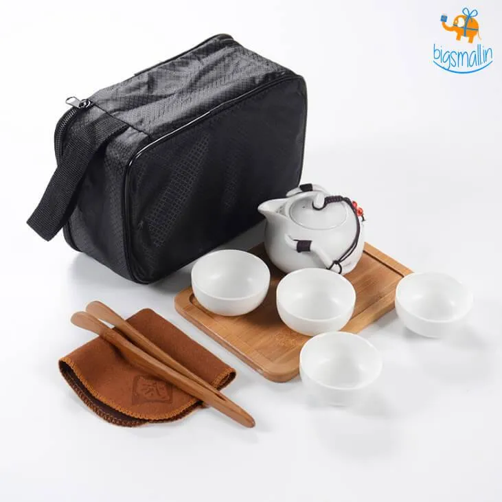 Portable Japanese Tea Set With Wooden Tray