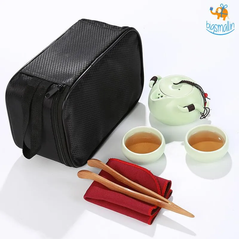 Portable Japanese Tea Set With Wooden Tray