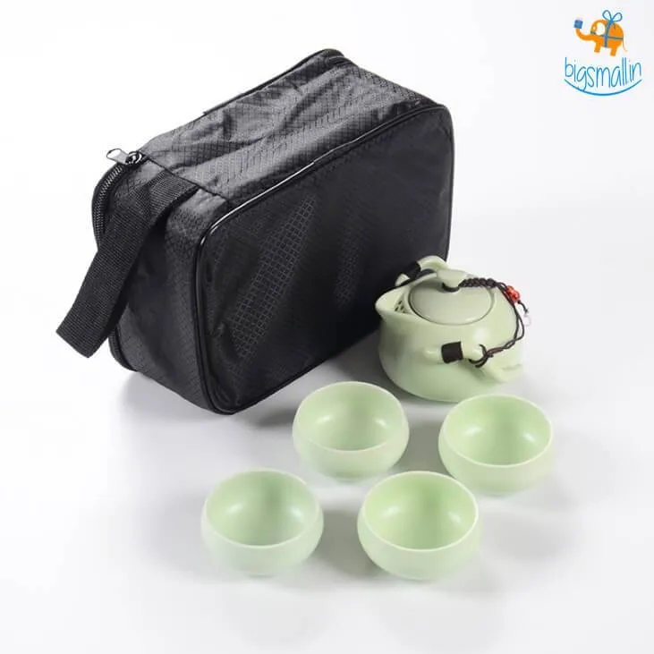 Portable Japanese Tea Set With Wooden Tray