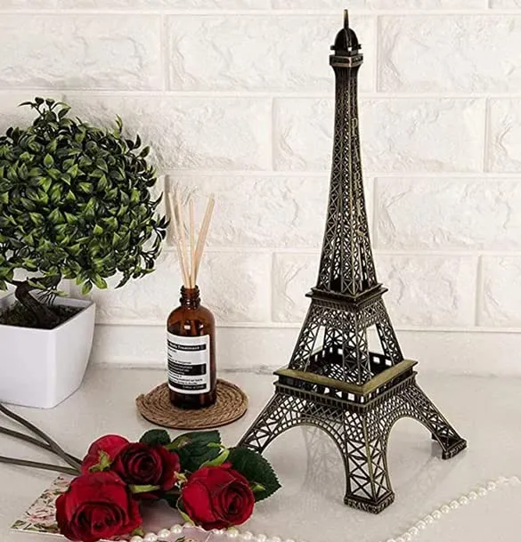 Qwid - 3D Metal Paris Eiffel Tower Metal Craft Famous Landmark Building Metal Statue, Cabinet, Office, Gifts Decorative Eiffel Tower Showpiece Pack of 1