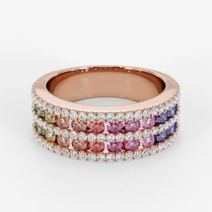 Rainbow Ring Brilliant Cut Diamond & Sapphire 18K Rose Gold