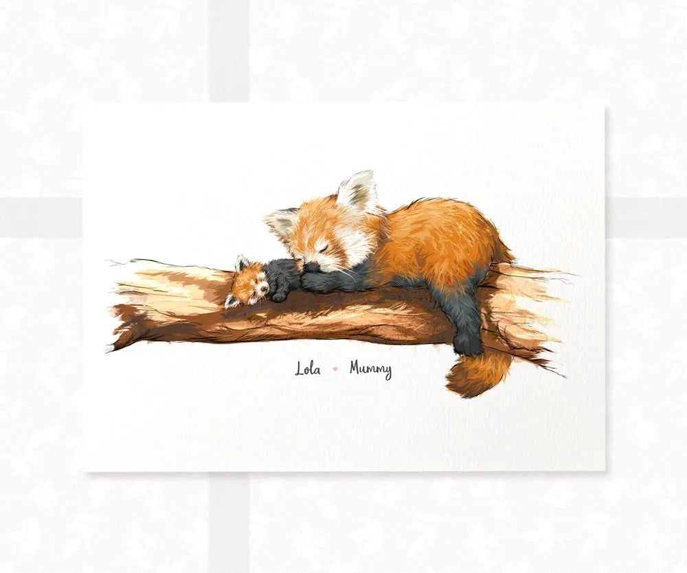 Red Panda Family of Two Personalised Print 1A1B