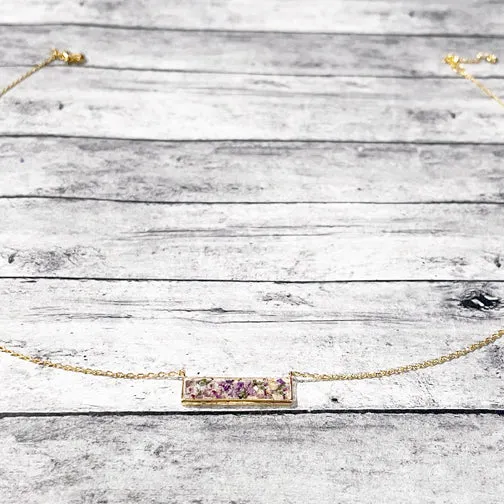 Remembrance Bar Necklace Using Flower Petals