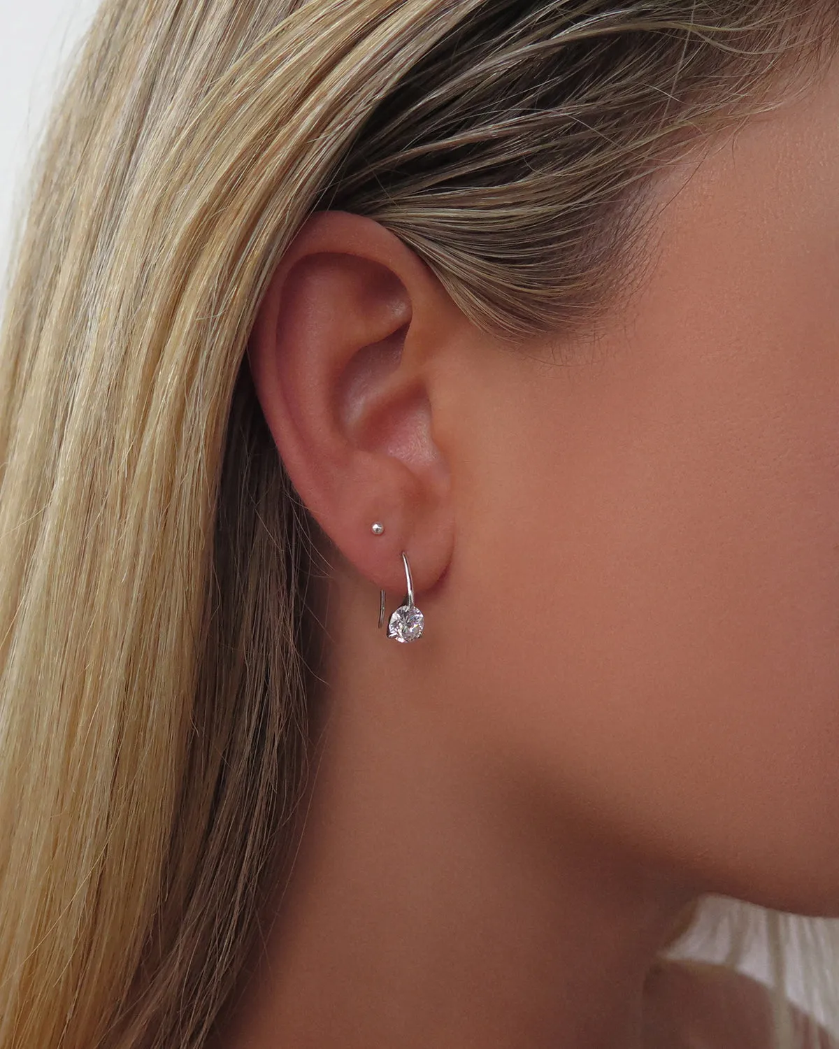 Round CZ Drop Earrings - Sterling Silver