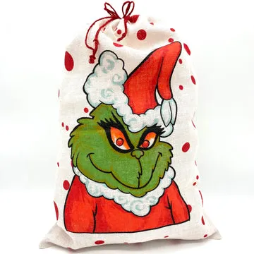 Santa Sack With Red and Green Monster in Jute