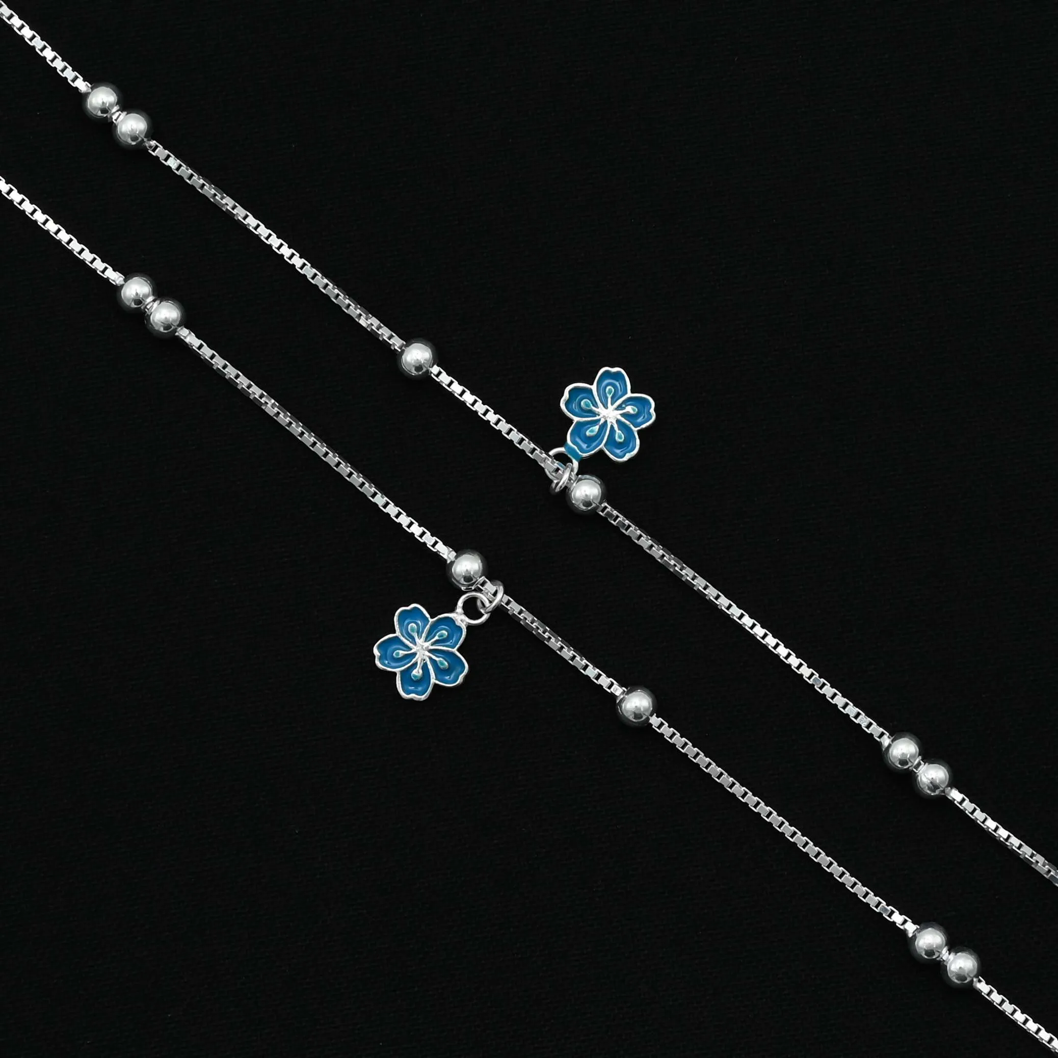 Silver Blue Flower Design Payal