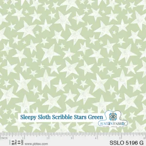 Sleepy Sloth Scribble Stars Green Cotton Yardage by Debbie Monson | P&B Textiles