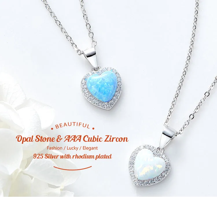 Sterling silver blue opal heart necklace