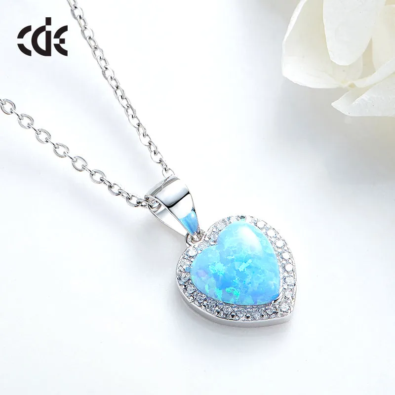 Sterling silver blue opal heart necklace