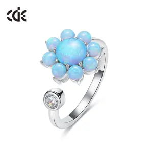 Sterling silver cute blue opal flower ring