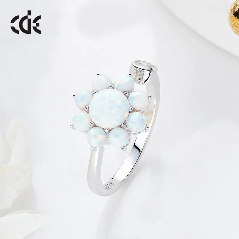 Sterling silver cute blue opal flower ring